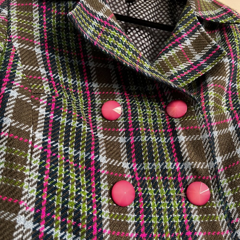 Paul Frank Plaid Jacket // Pink Button Statement Blazer // Y2K Preppy Punk // M - Picture 5 of 7